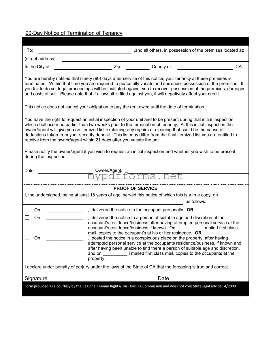 Get 90 Day Notice To Move Out Form in PDF
