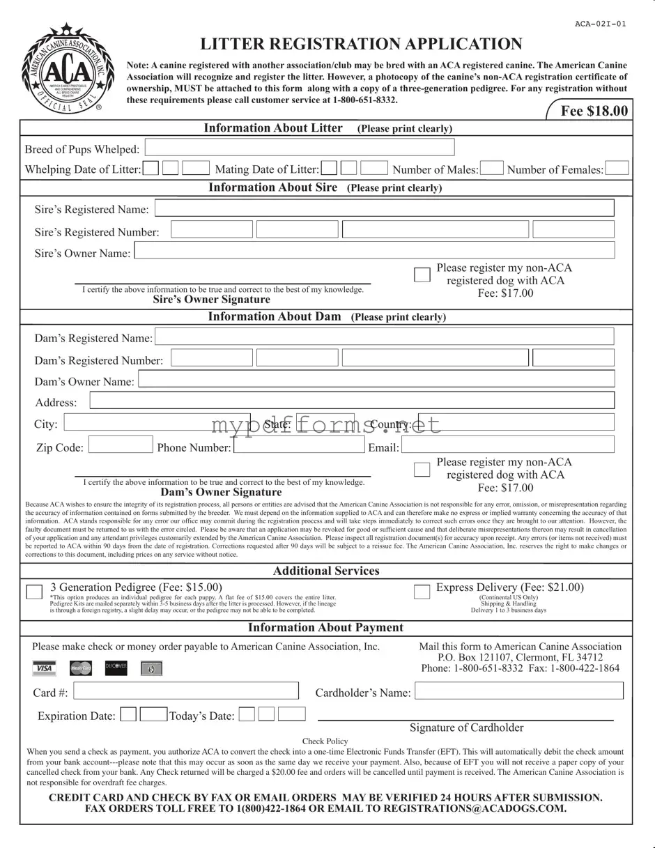Get Aca Litter Registration Form in PDF