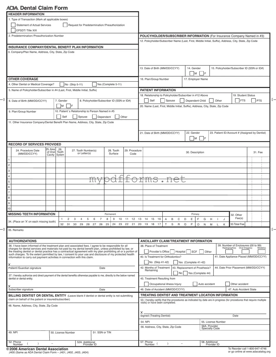 Get Ada Dental Claim Form in PDF