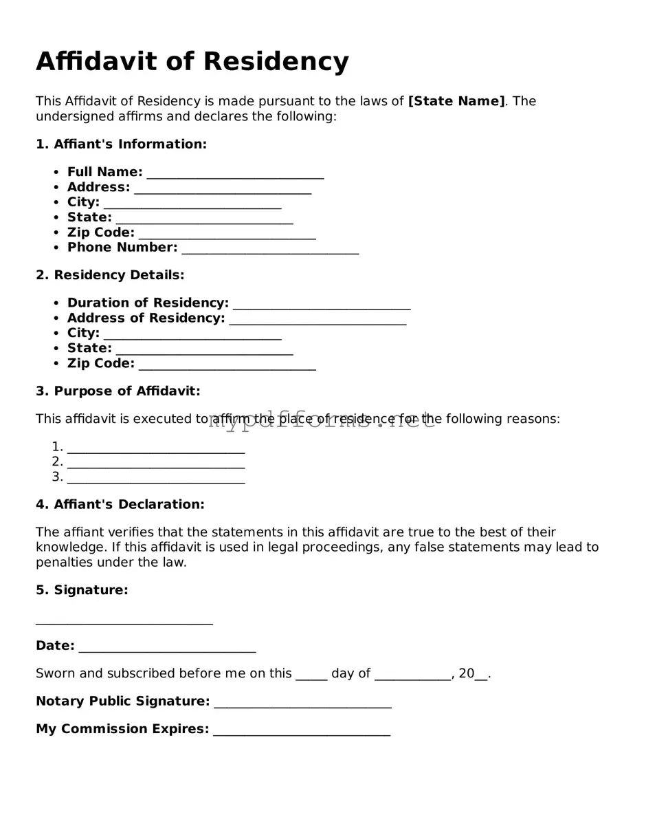 Affidavit of Residency Template