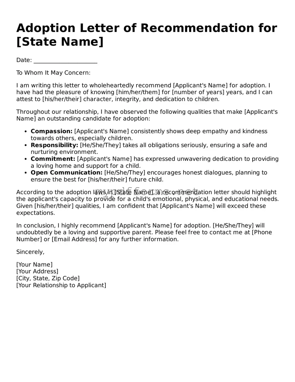 Adoption Letter of Recommendation Template