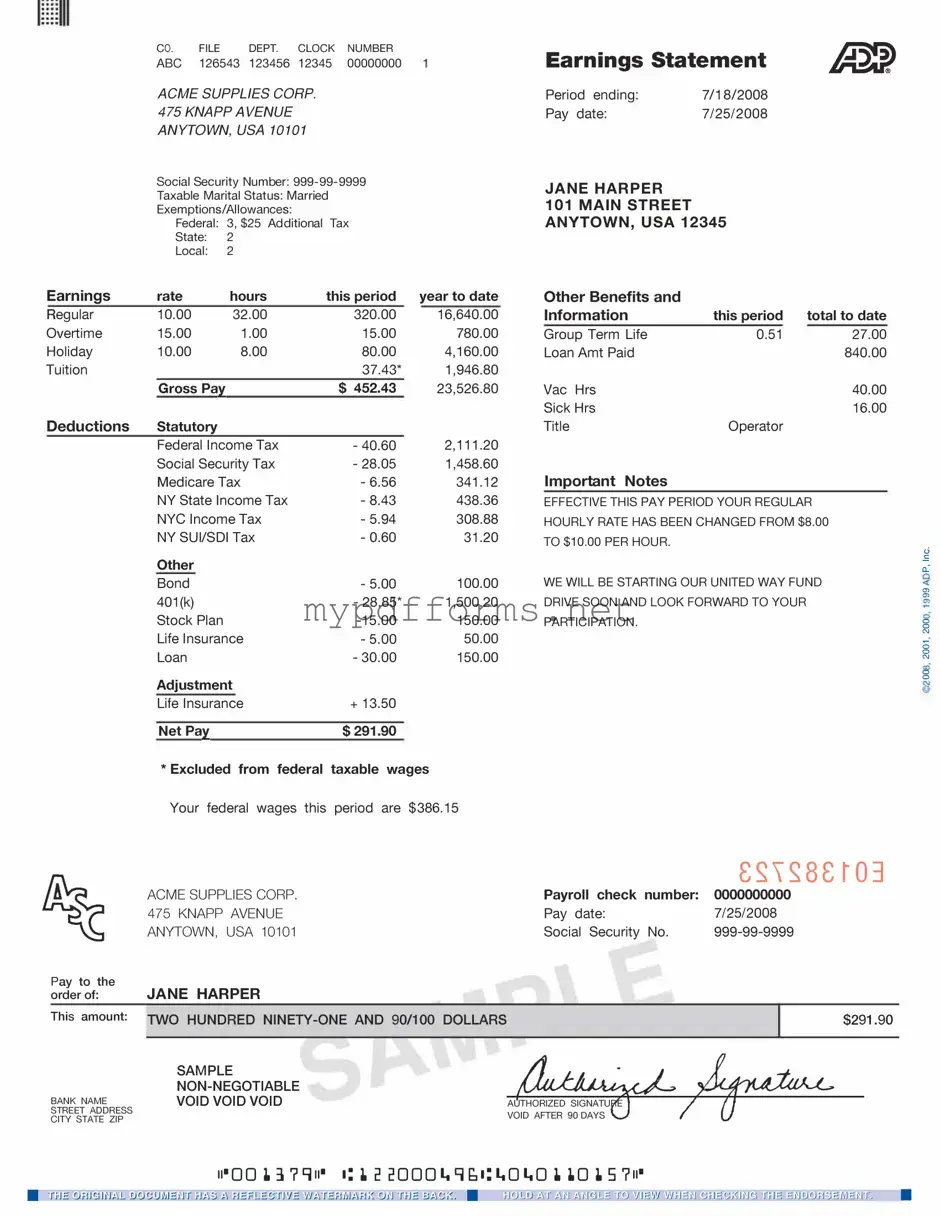 Get Adp Pay Stub Form in PDF