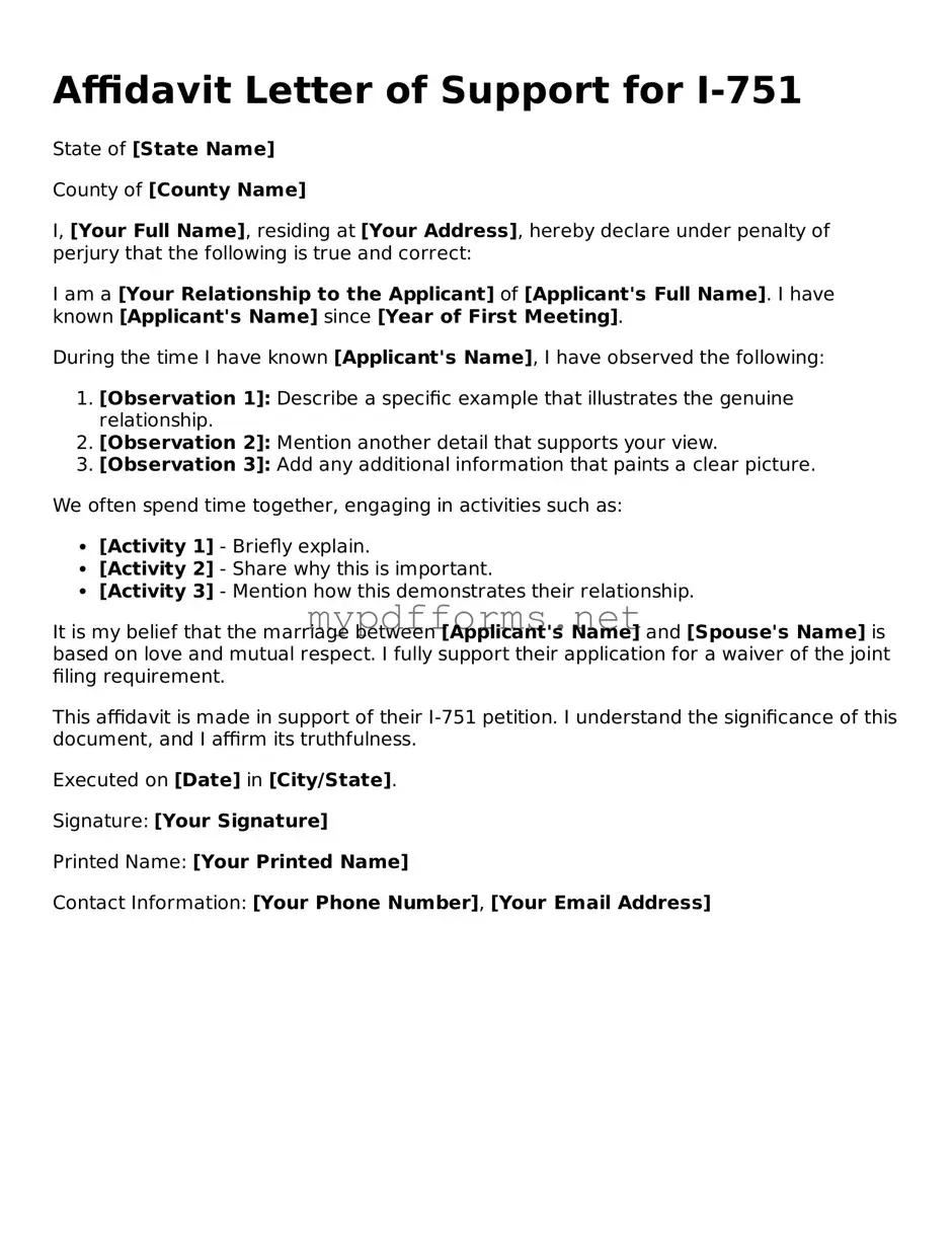 Affidavit Letter of Support for I-751 Template