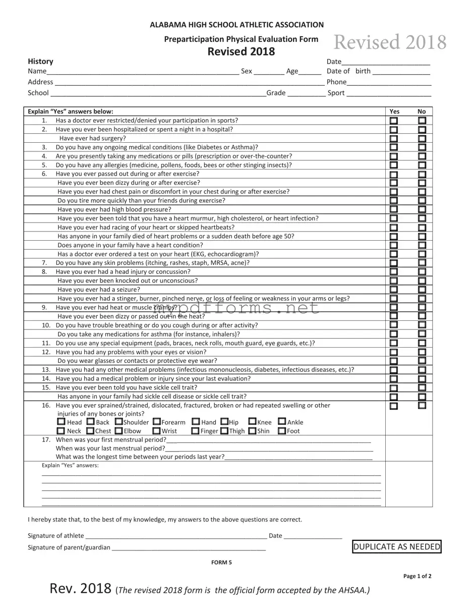 Get Alabama High School Physical Form in PDF
