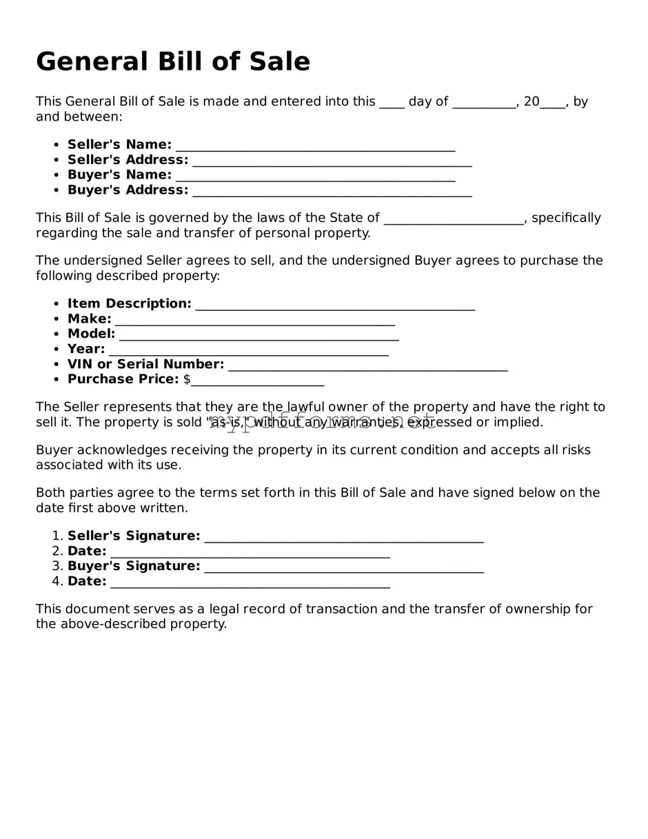 General Bill of Sale Template