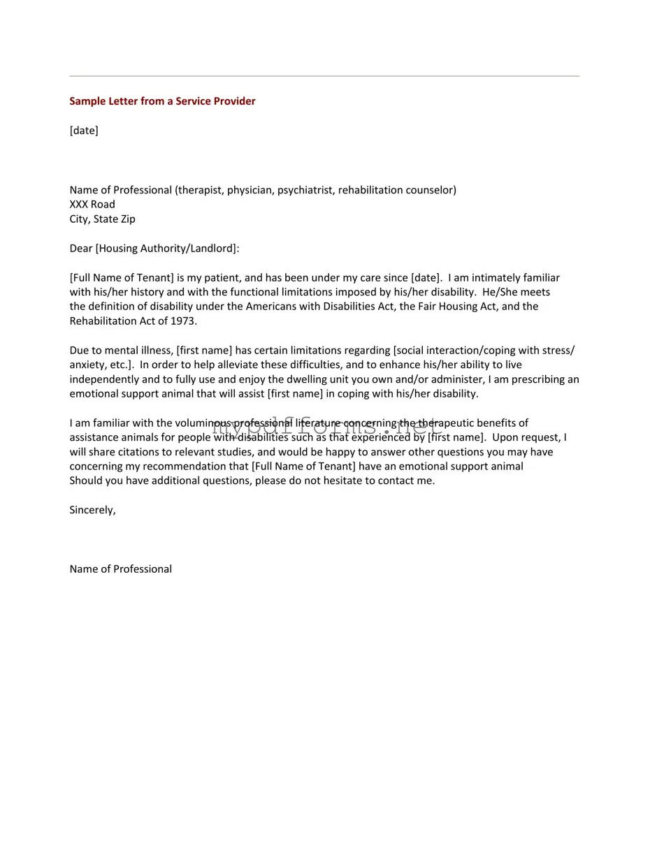 Get Emotional Support Animal Letter Form in PDF