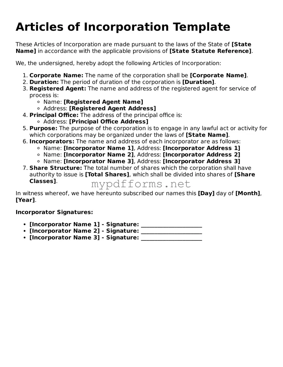 Articles of Incorporation Template