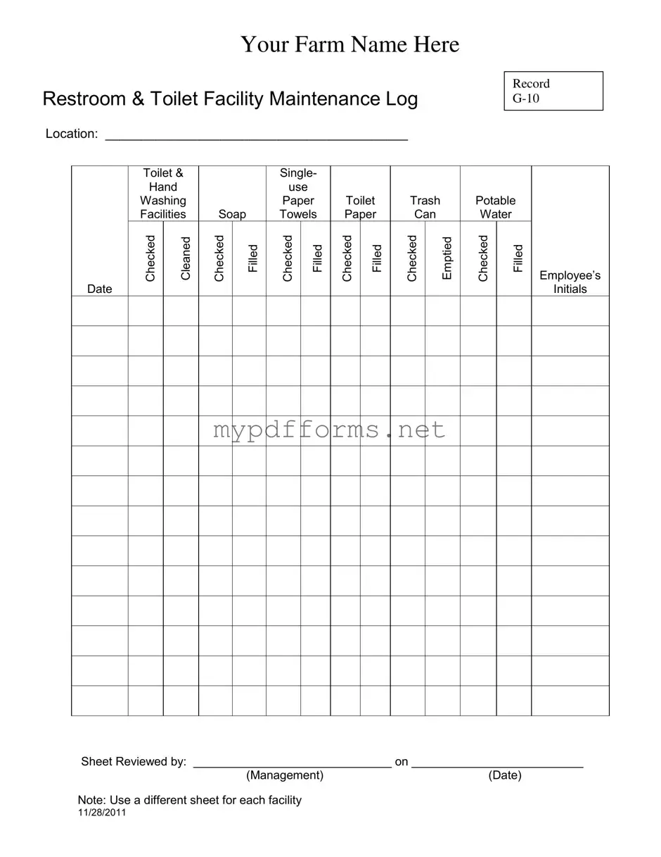 Get Bathroom Cleaning Log Sheet Form in PDF