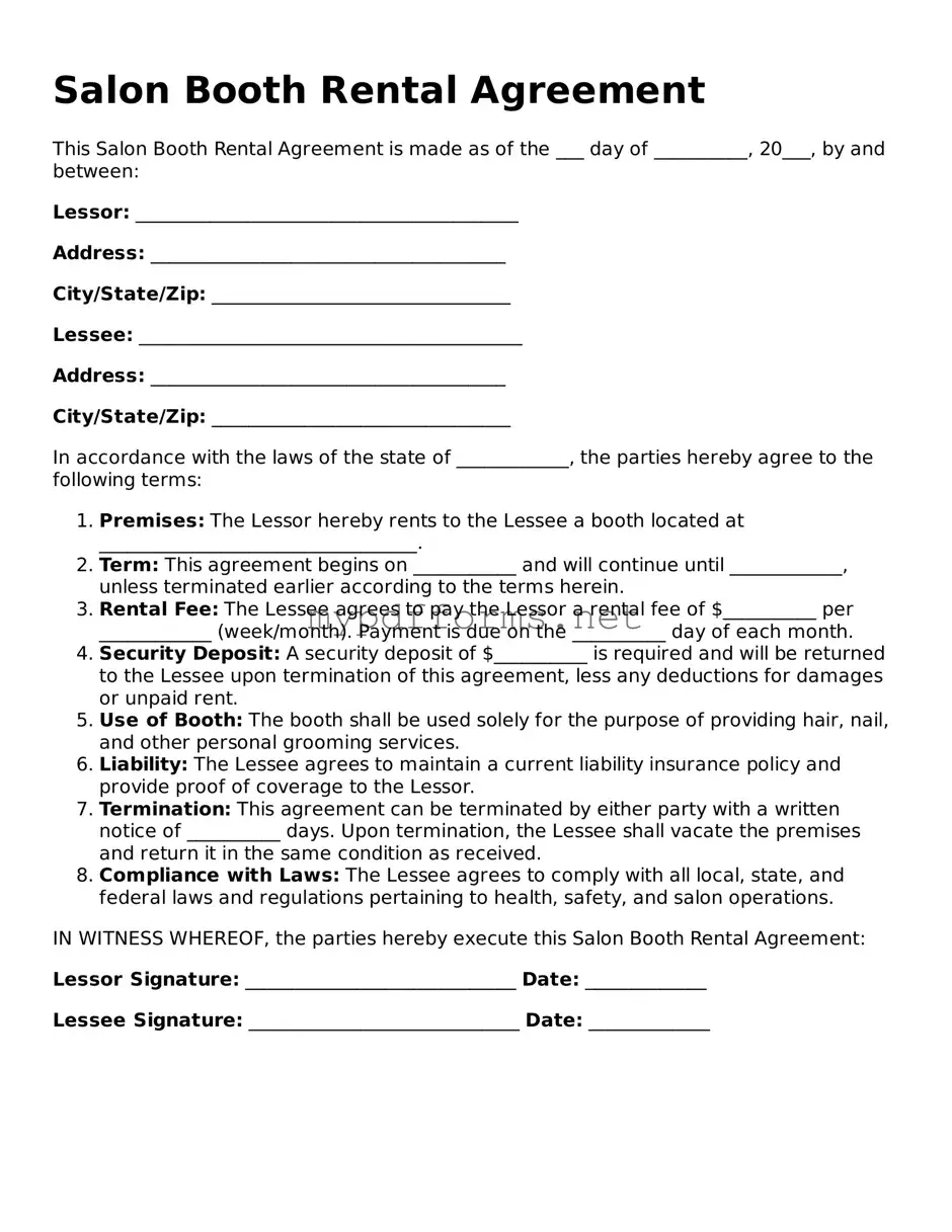 Salon Booth Rental Agreement Template