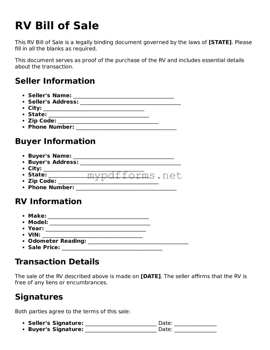 RV Bill of Sale Template