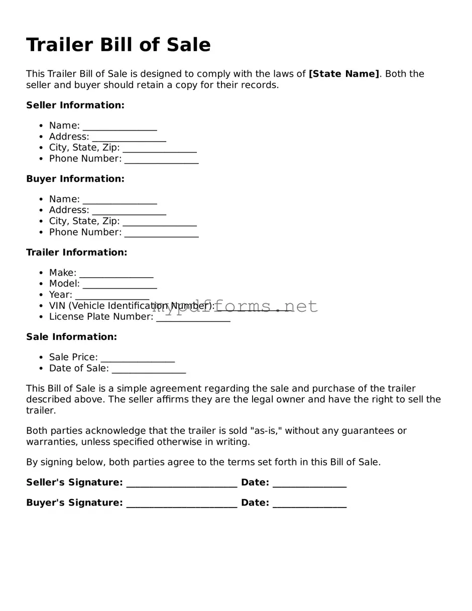 Trailer Bill of Sale Template
