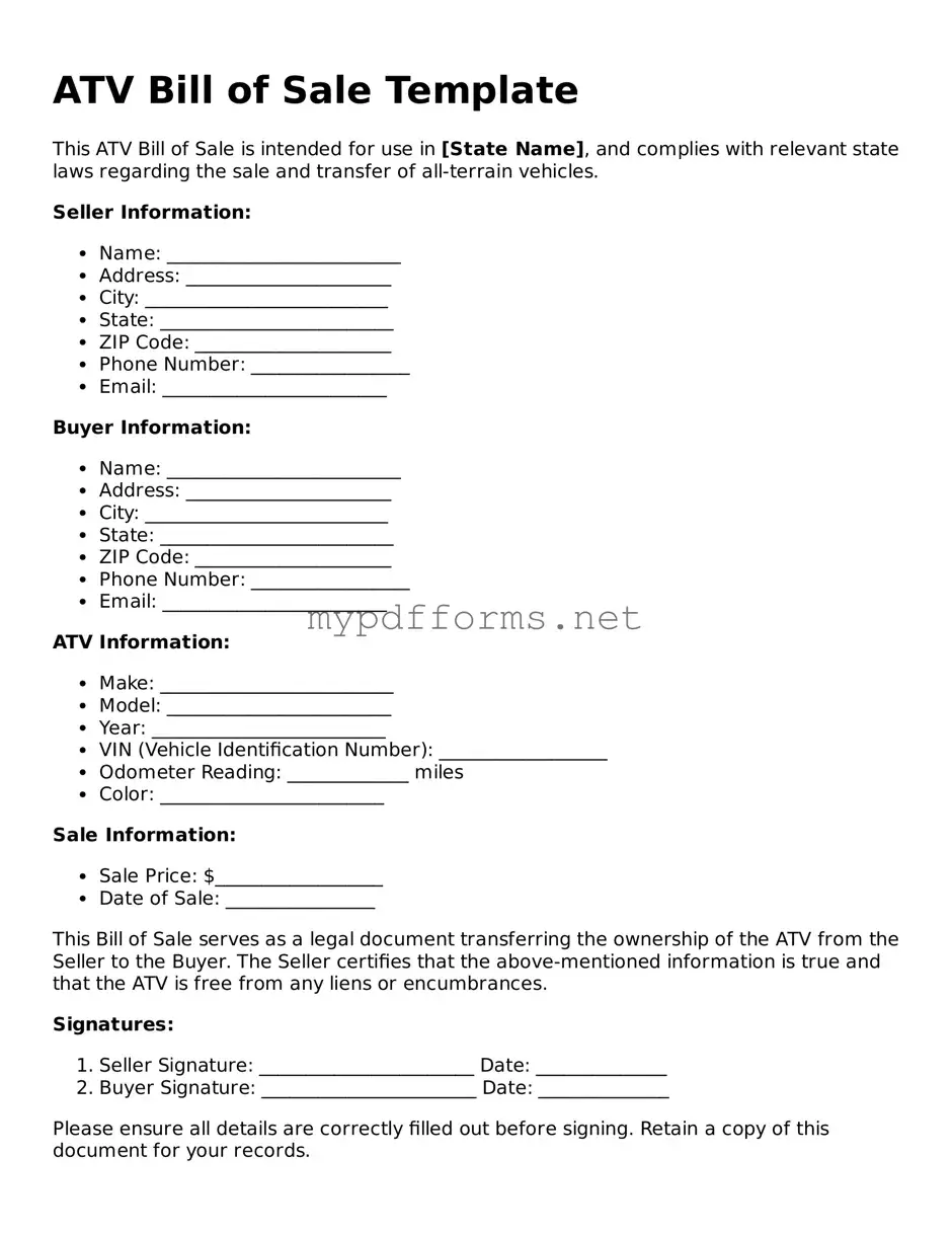 ATV Bill of Sale Template