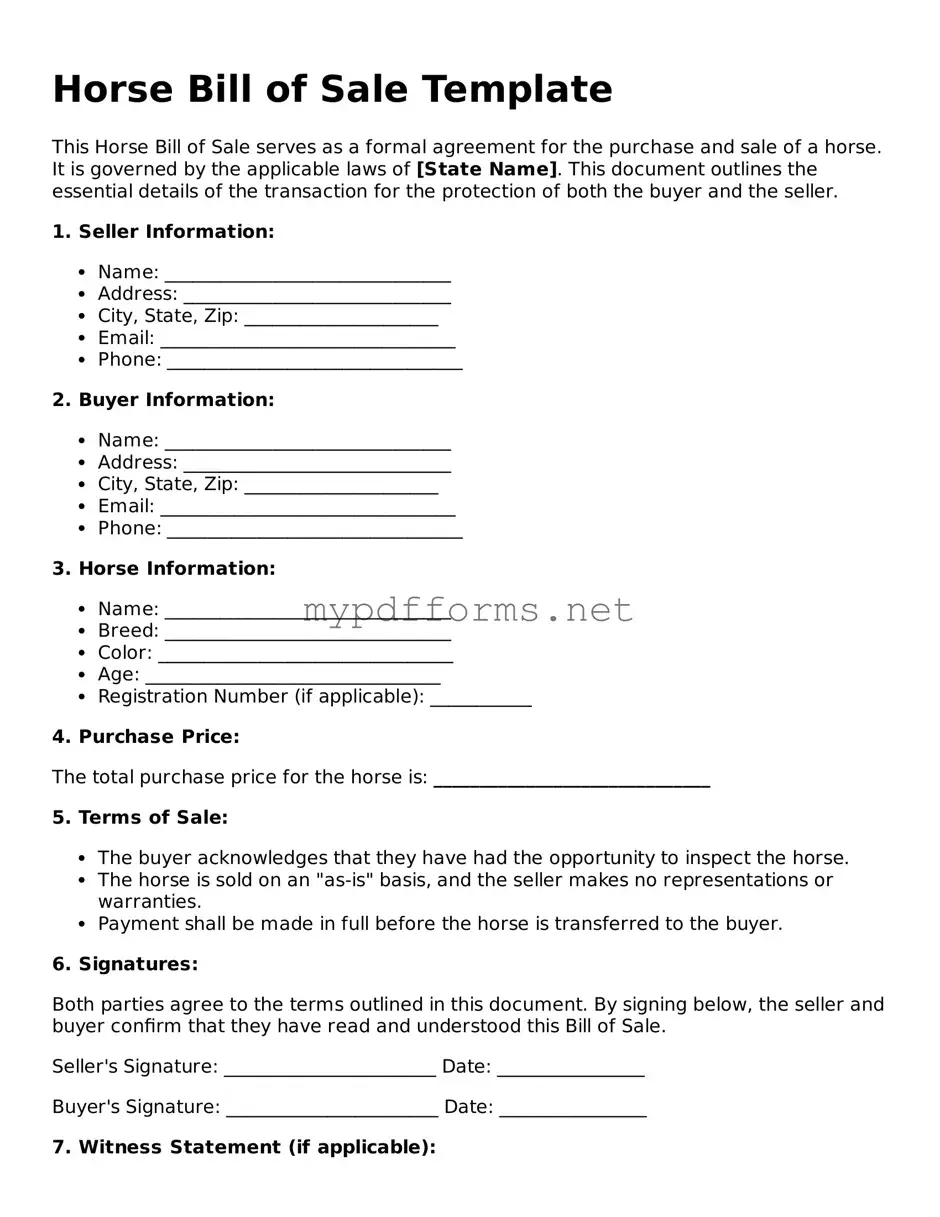 Horse Bill of Sale Template
