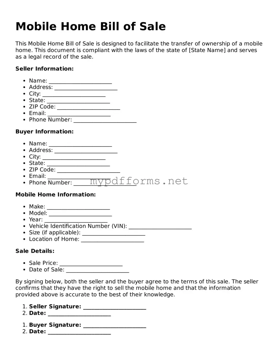 Mobile Home Bill of Sale Template