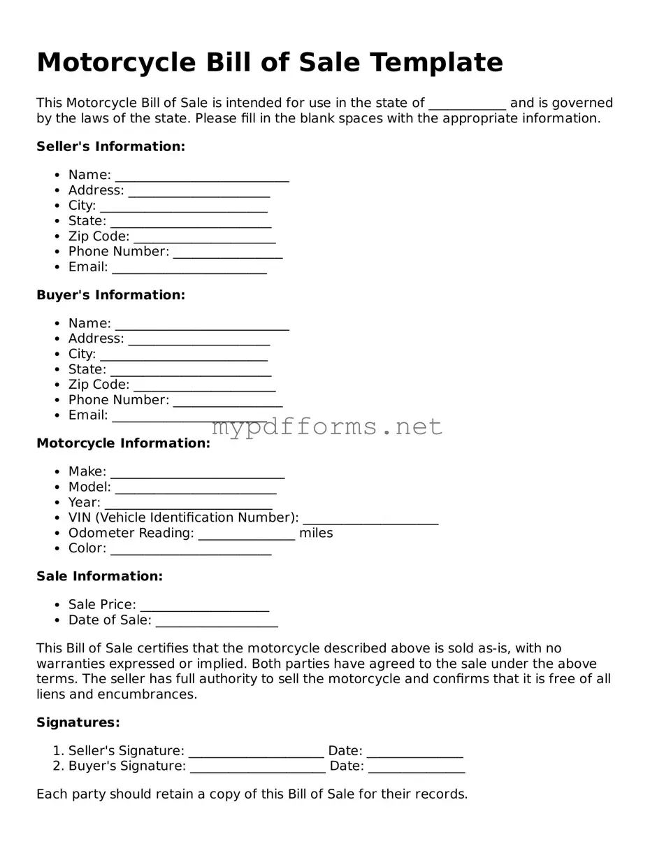 Motorcycle Bill of Sale Template