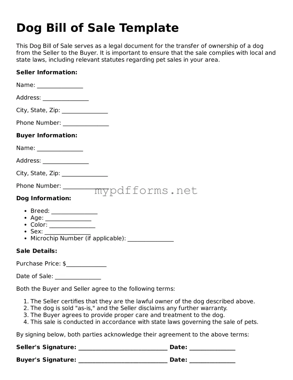 Dog Bill of Sale Template