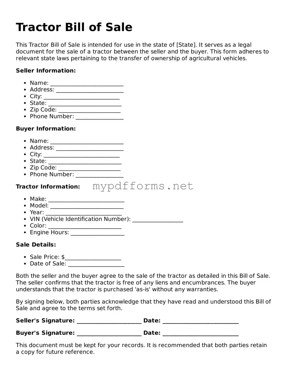 Tractor Bill of Sale Template