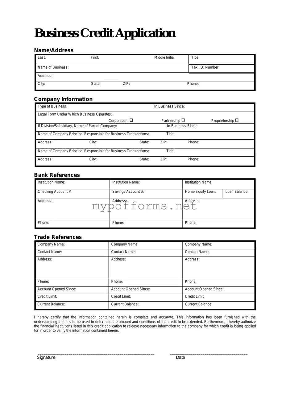 Get Business Credit Application Form in PDF