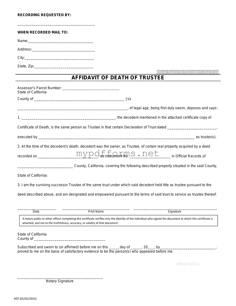 Get California Affidavit of Death of a Trustee Form in PDF