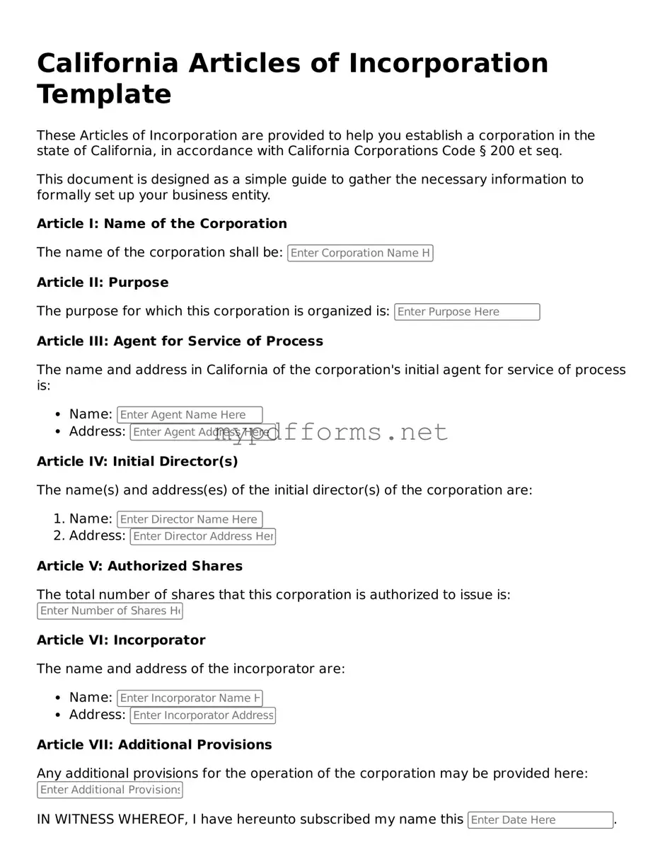 Attorney-Verified  Articles of Incorporation Document for California