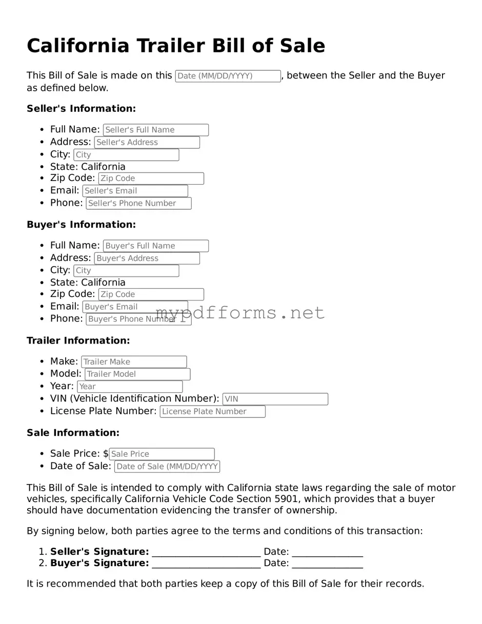 Attorney-Verified  Trailer Bill of Sale Document for California