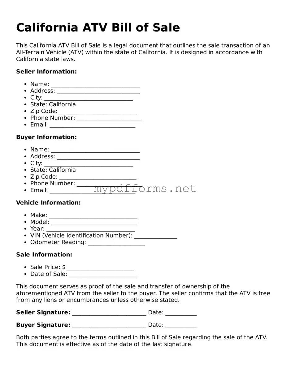 Attorney-Verified  ATV Bill of Sale Document for California