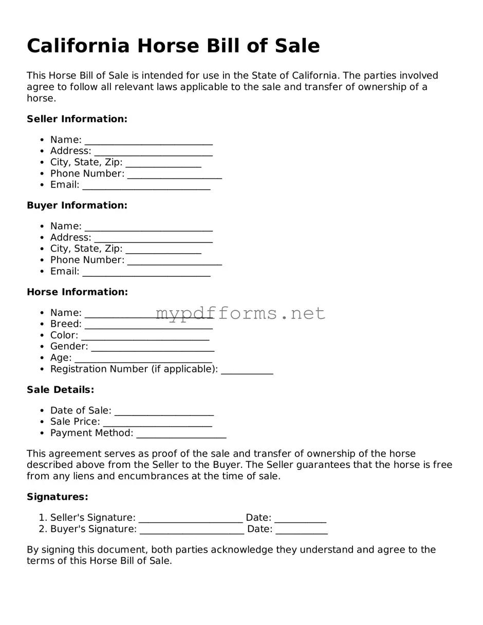 Attorney-Verified  Horse Bill of Sale Document for California