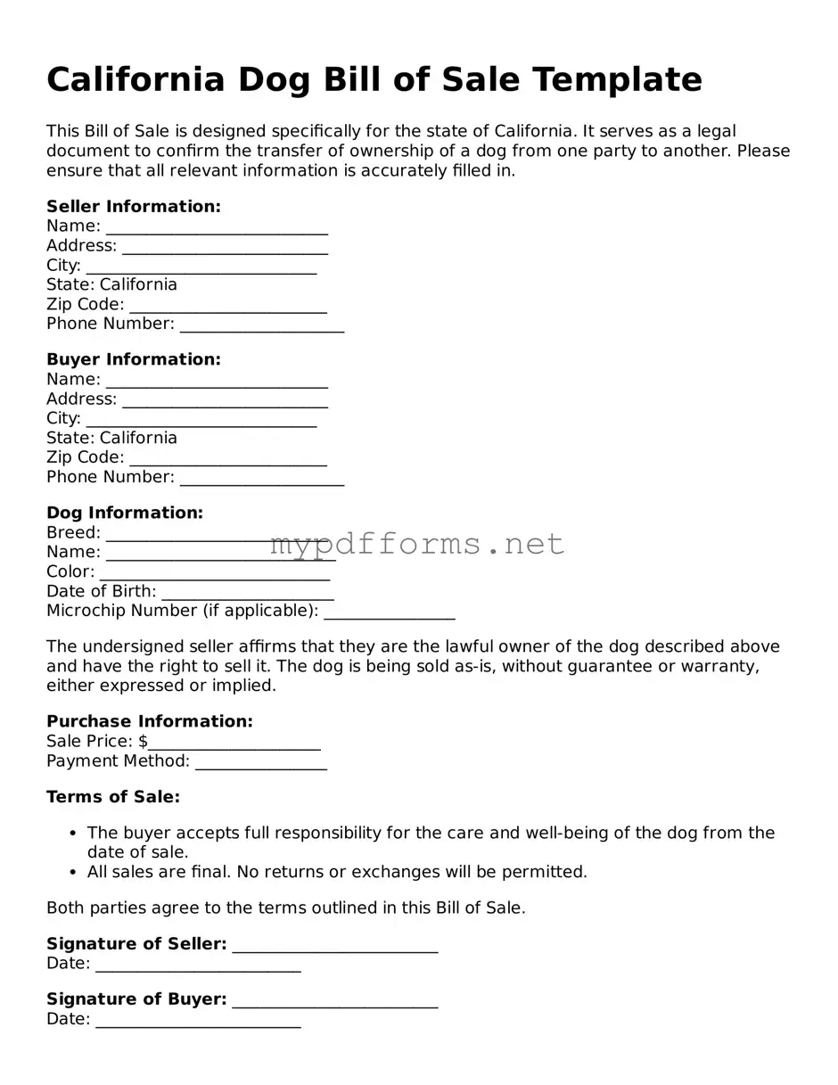 Attorney-Verified  Dog Bill of Sale Document for California