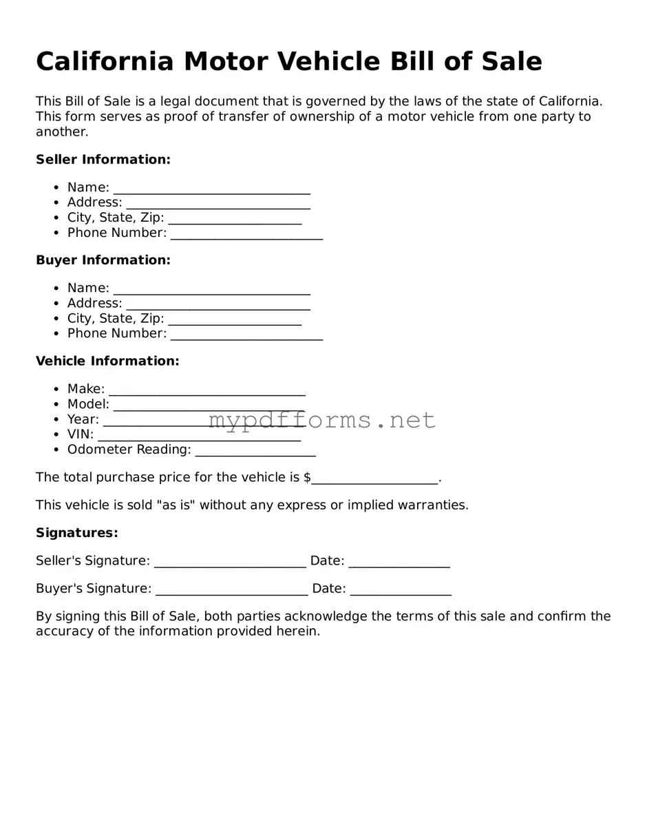 Attorney-Verified  Motor Vehicle Bill of Sale Document for California