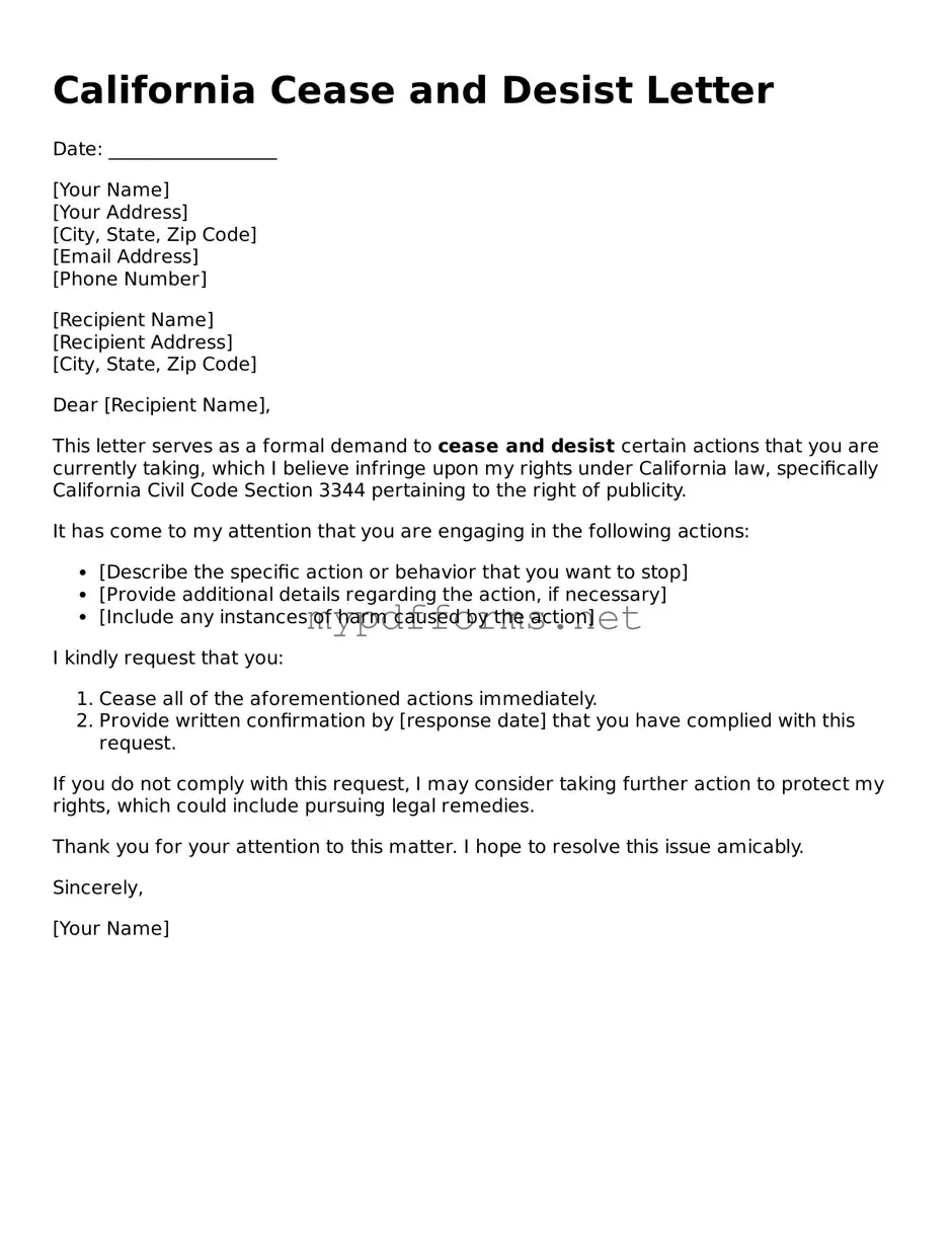 Attorney-Verified  Cease and Desist Letter Document for California