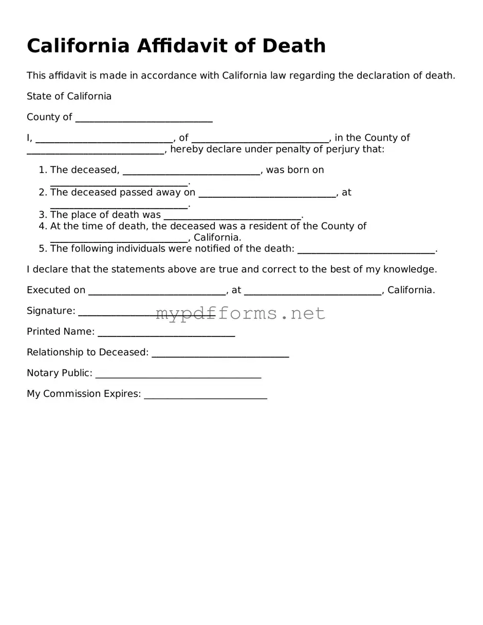 Attorney-Verified  Affidavit of Death Document for California