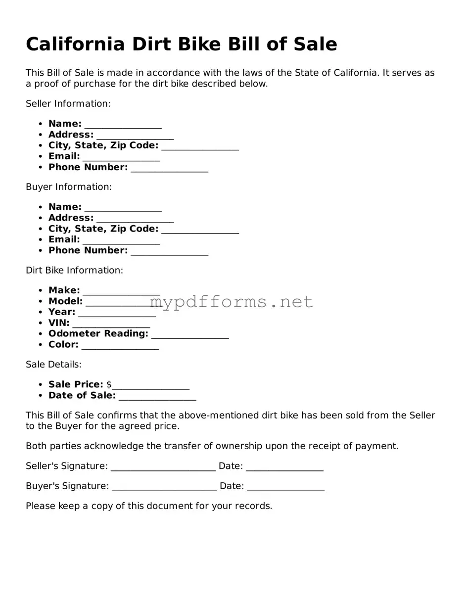Attorney-Verified  Dirt Bike Bill of Sale Document for California