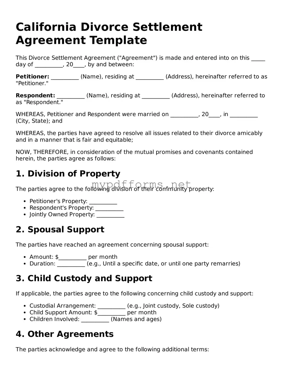 Attorney-Verified  Divorce Settlement Agreement Document for California