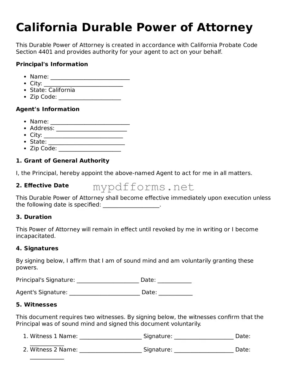 Attorney-Verified Durable Power of Attorney Document for California
