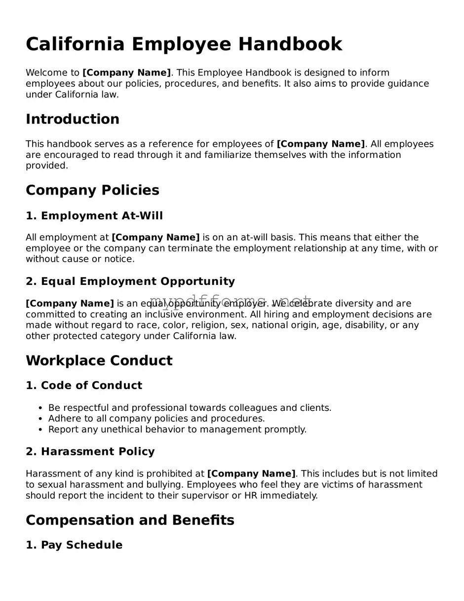Attorney-Verified  Employee Handbook Document for California