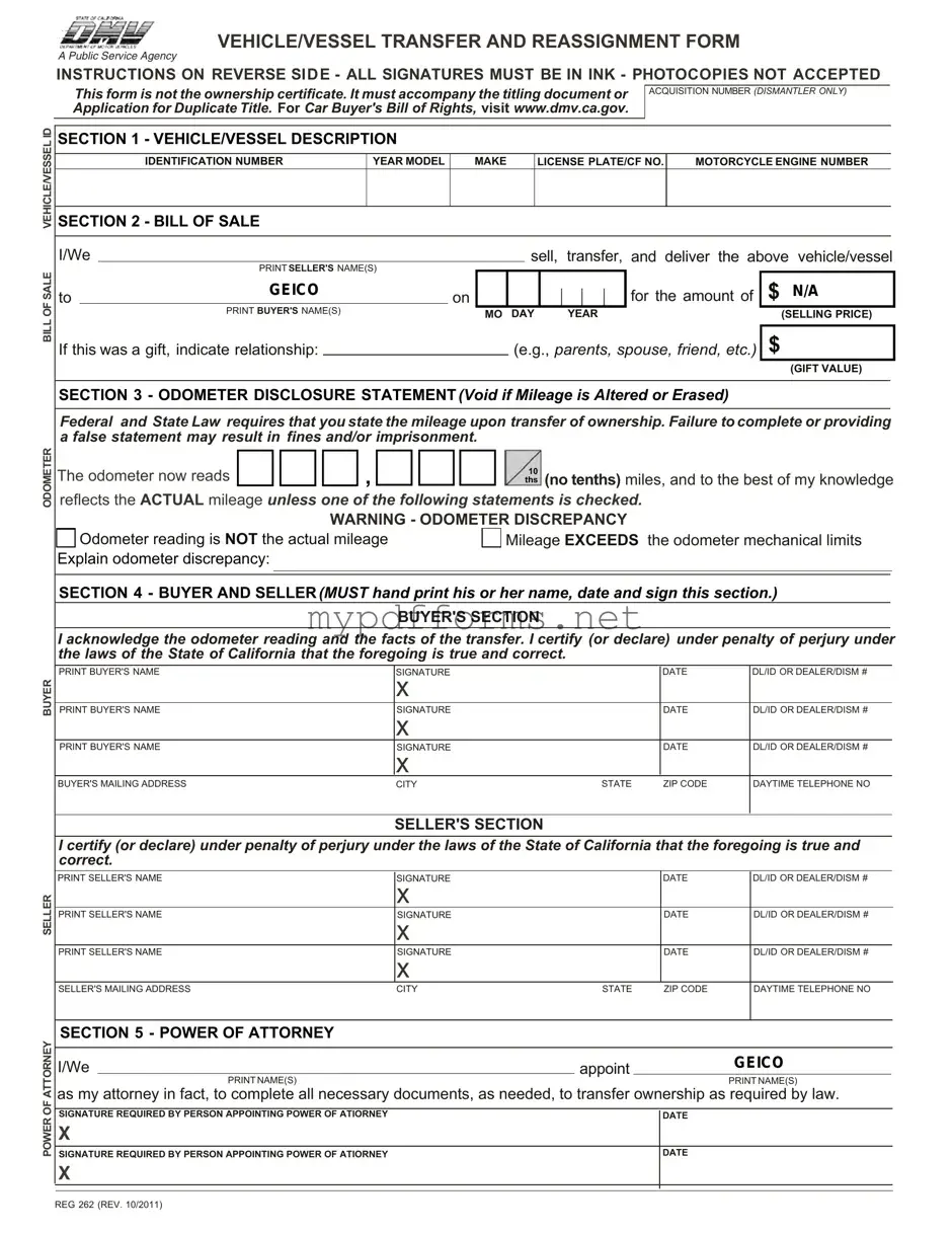 Get California Fotm Reg 262 Form in PDF