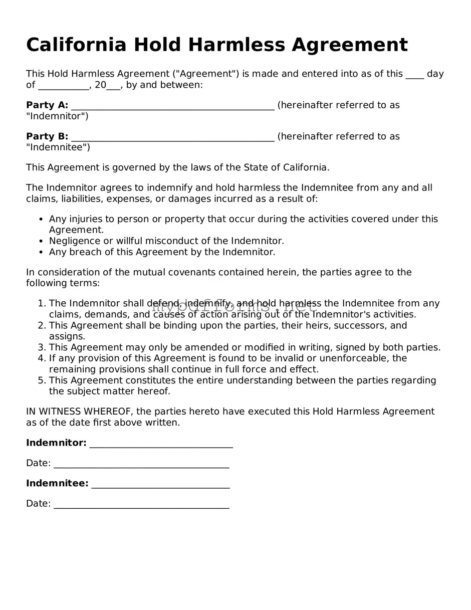 Attorney-Verified  Hold Harmless Agreement Document for California