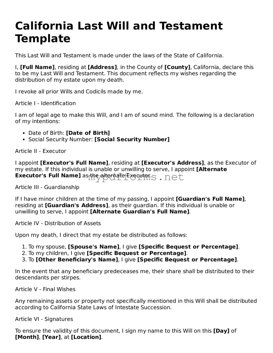 Attorney-Verified  Last Will and Testament Document for California