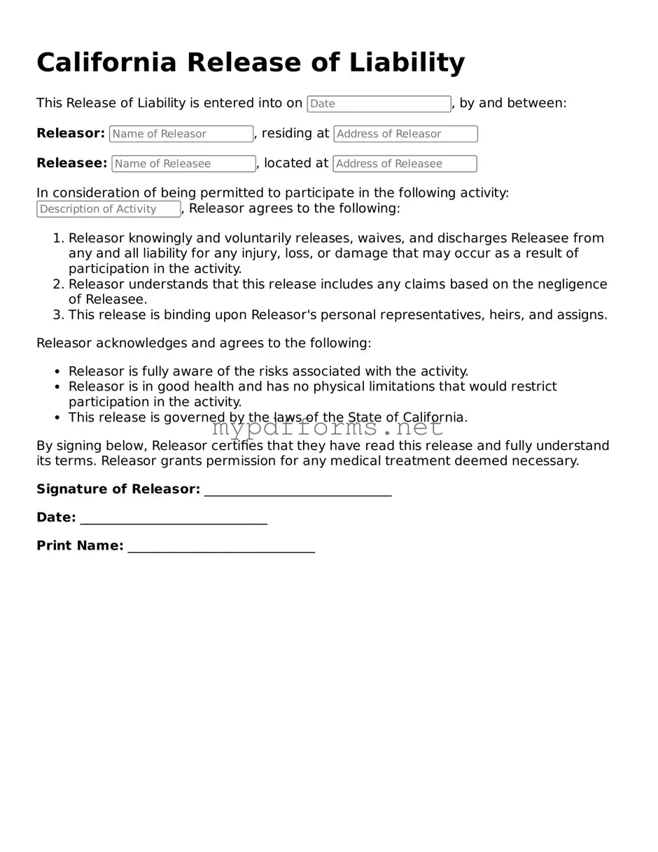 Attorney-Verified  Release of Liability Document for California