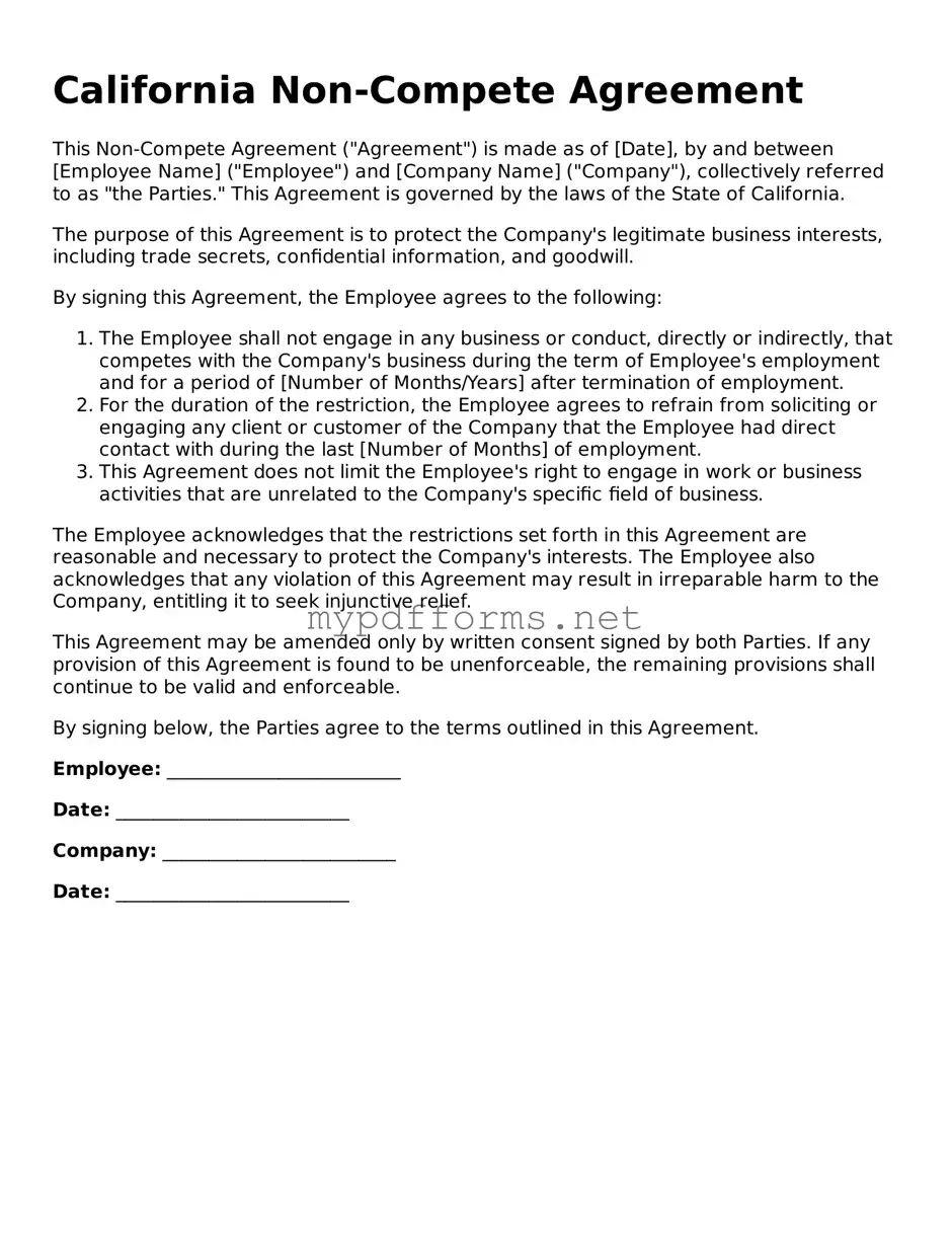 Attorney-Verified  Non-compete Agreement Document for California