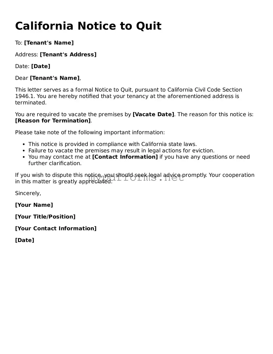 Attorney-Verified  Notice to Quit Document for California