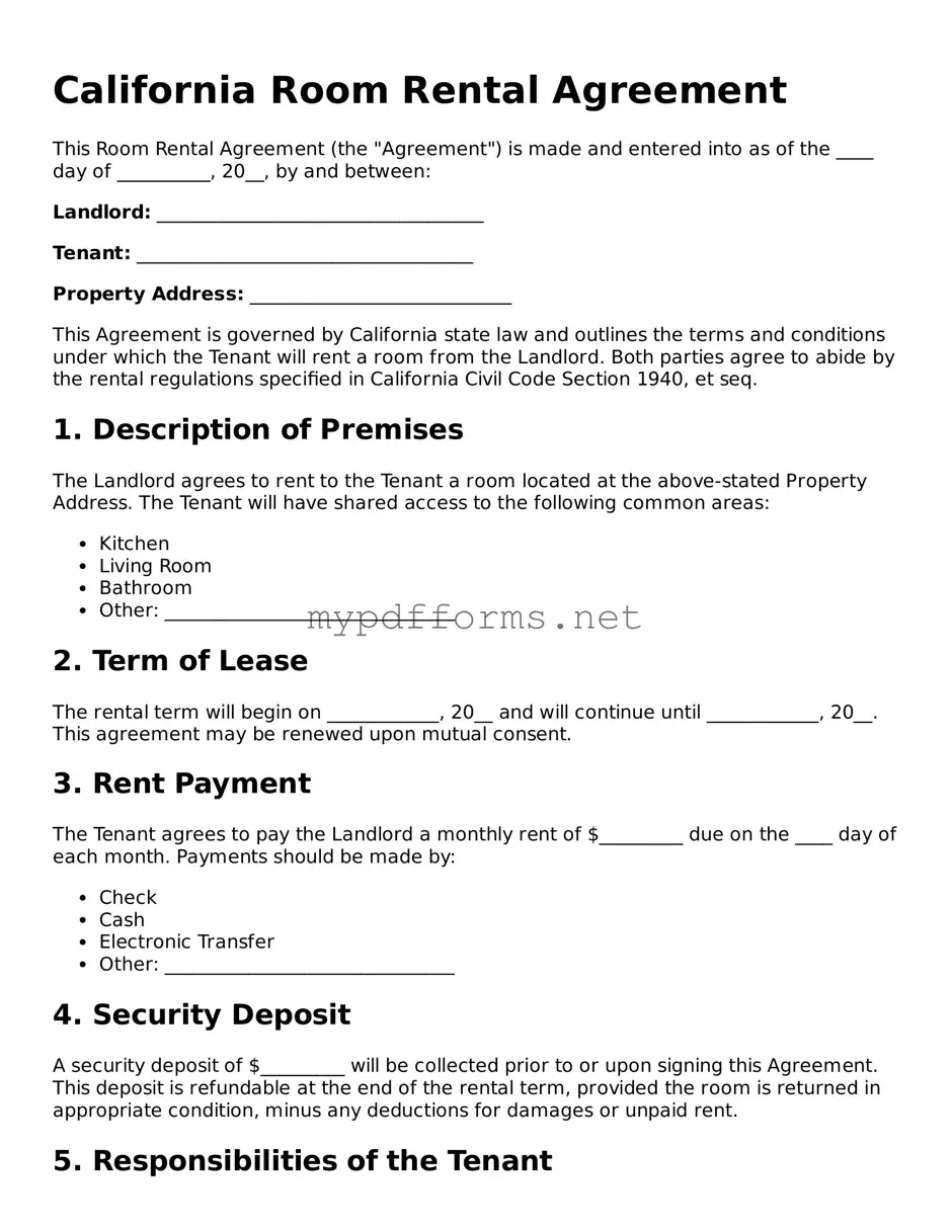Attorney-Verified  Room Rental Agreement Document for California