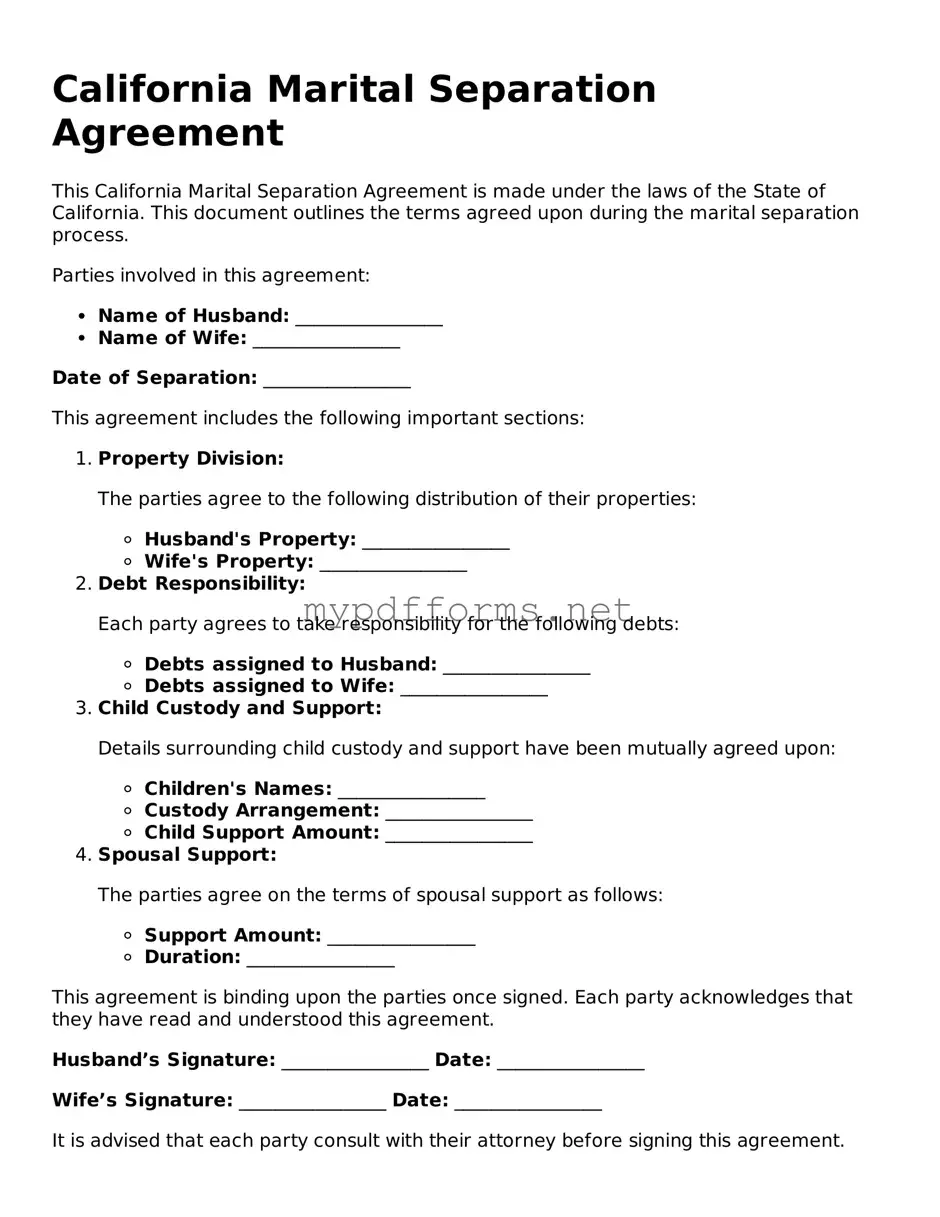 Attorney-Verified  Marital Separation Agreement Document for California