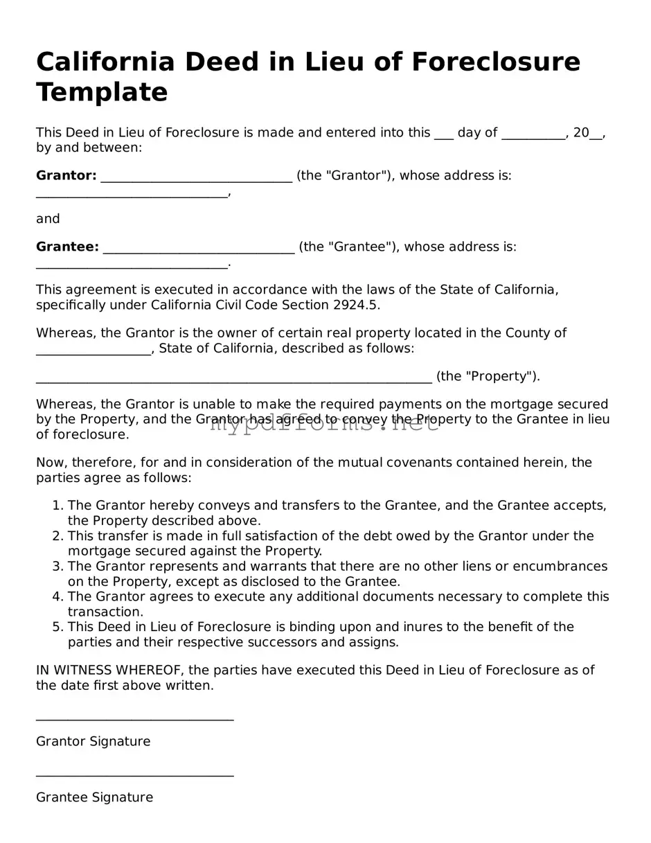 Attorney-Verified  Deed in Lieu of Foreclosure Document for California