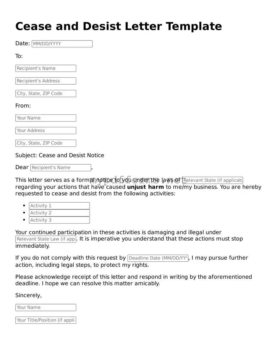 Cease and Desist Letter Template
