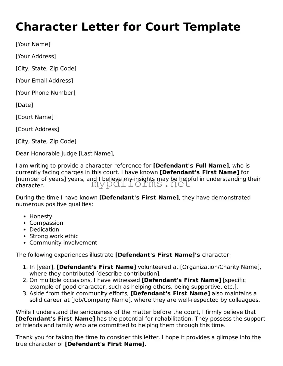 Character Letter for Court Template