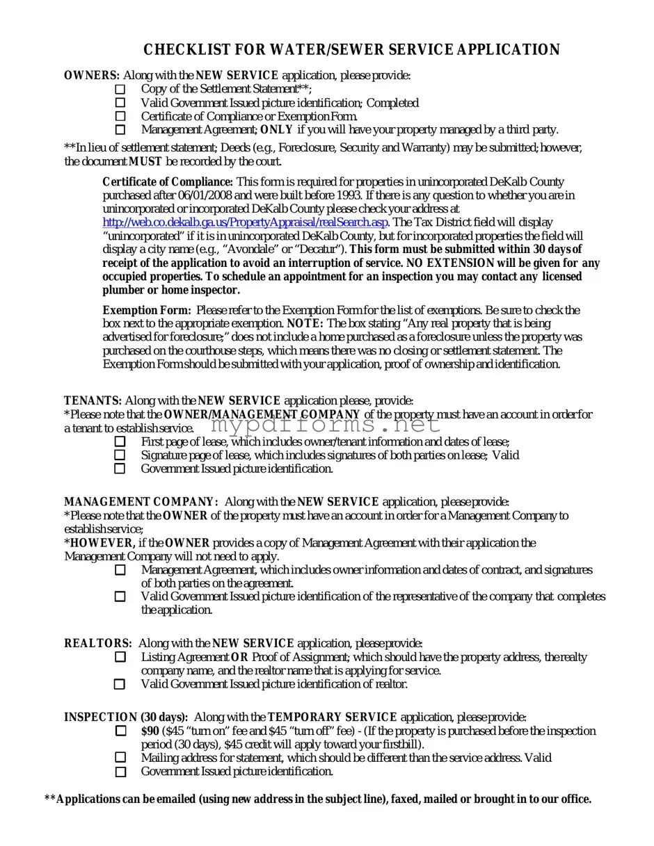 Get Dekalb County Water Application Form in PDF