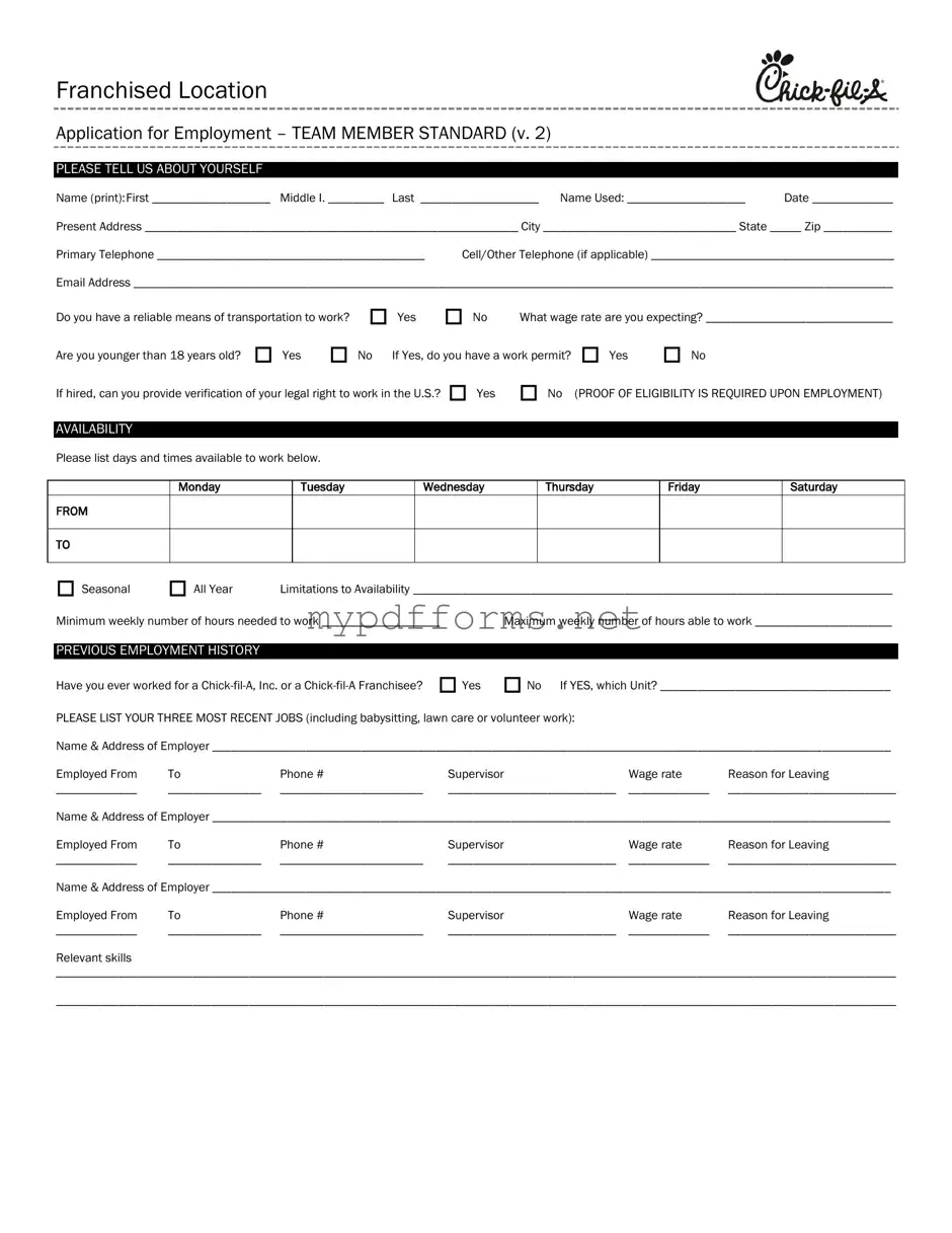 Get Chick Fil A Job Application Form in PDF