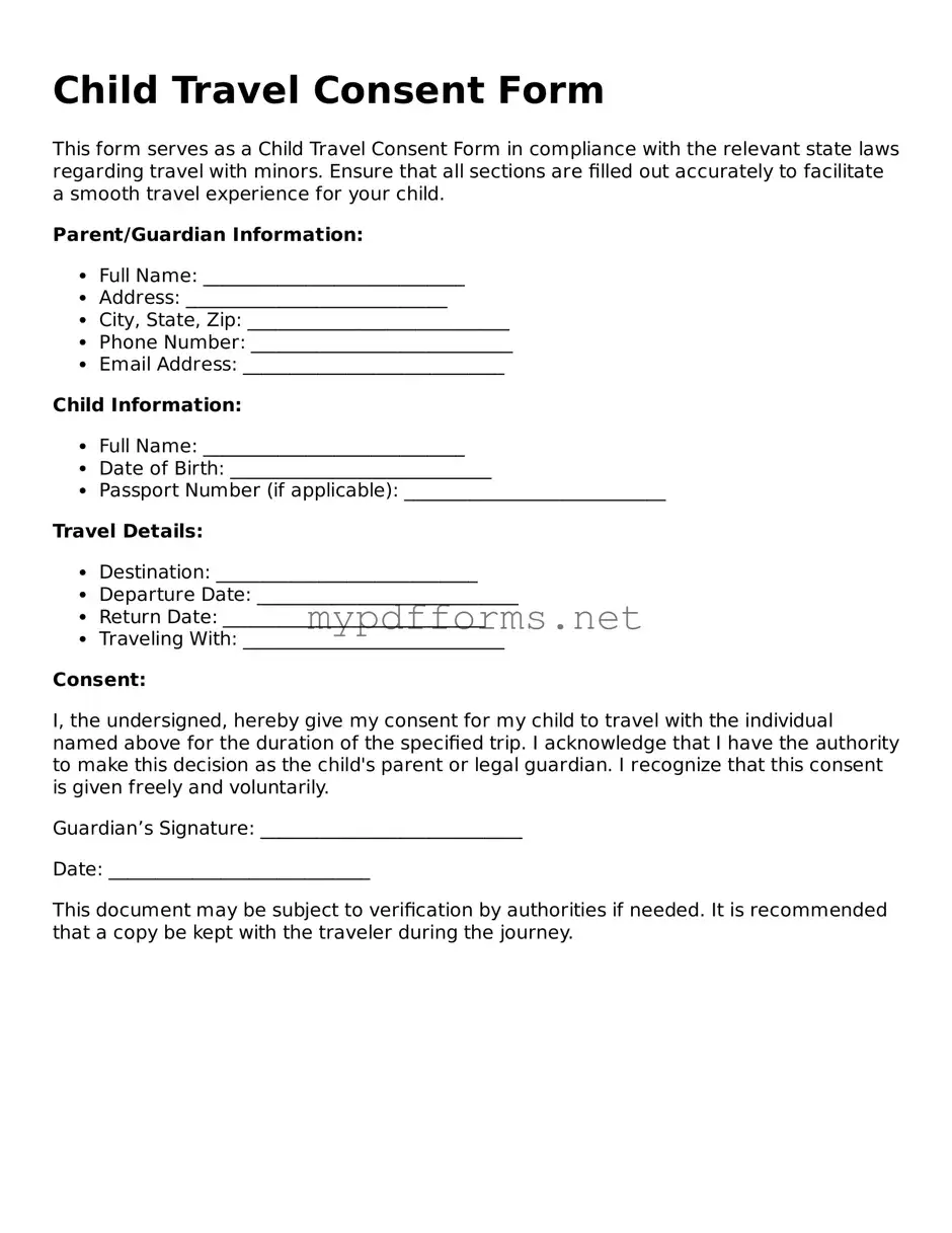 Child Travel Consent Form Template