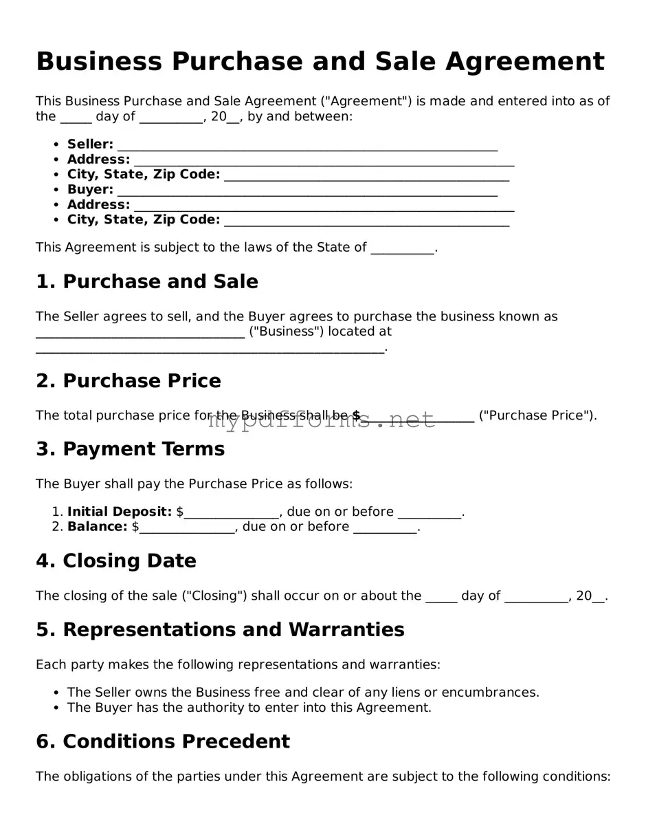 Business Purchase and Sale Agreement Template